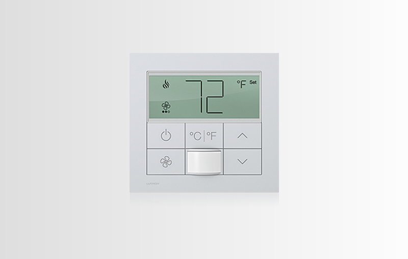 Lutron temperature control panel set to 72°F.