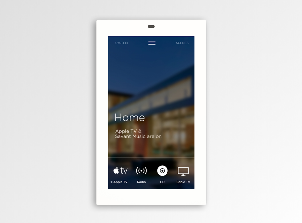 Savant home interface on white tablet