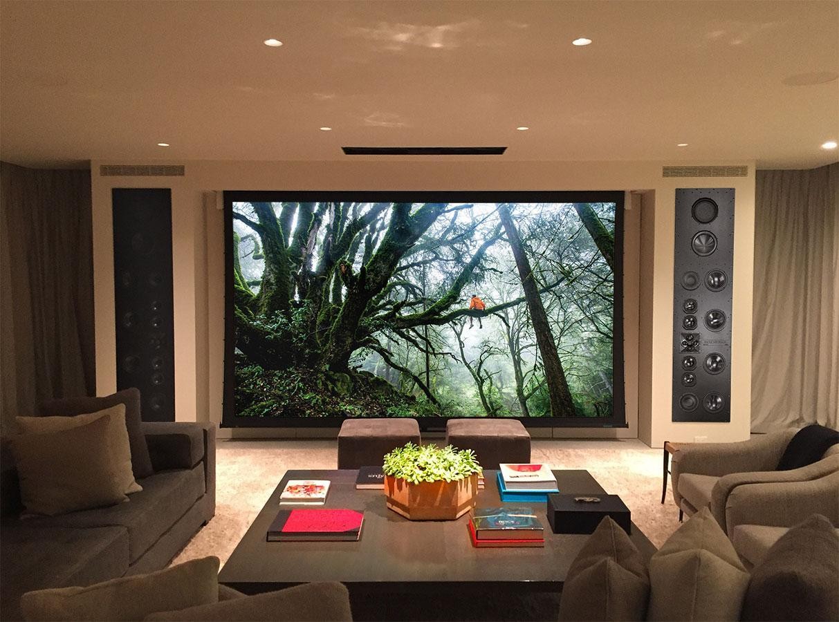  a home theater with a surround sound system.