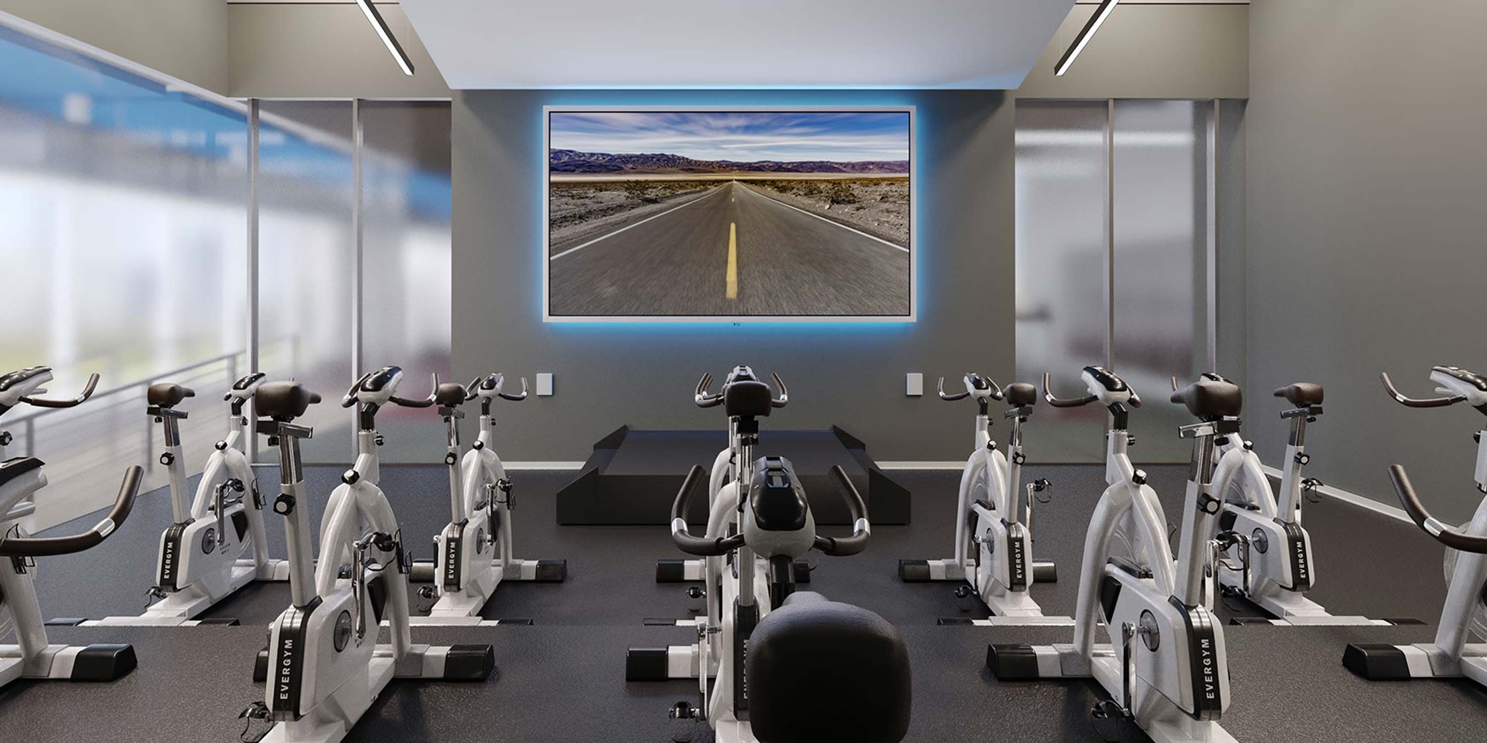 Spin Room, TV wall, Mounted tv, road video